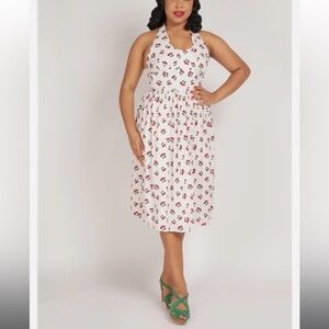 Collectif Honey Cherry Broderie Halter Dress